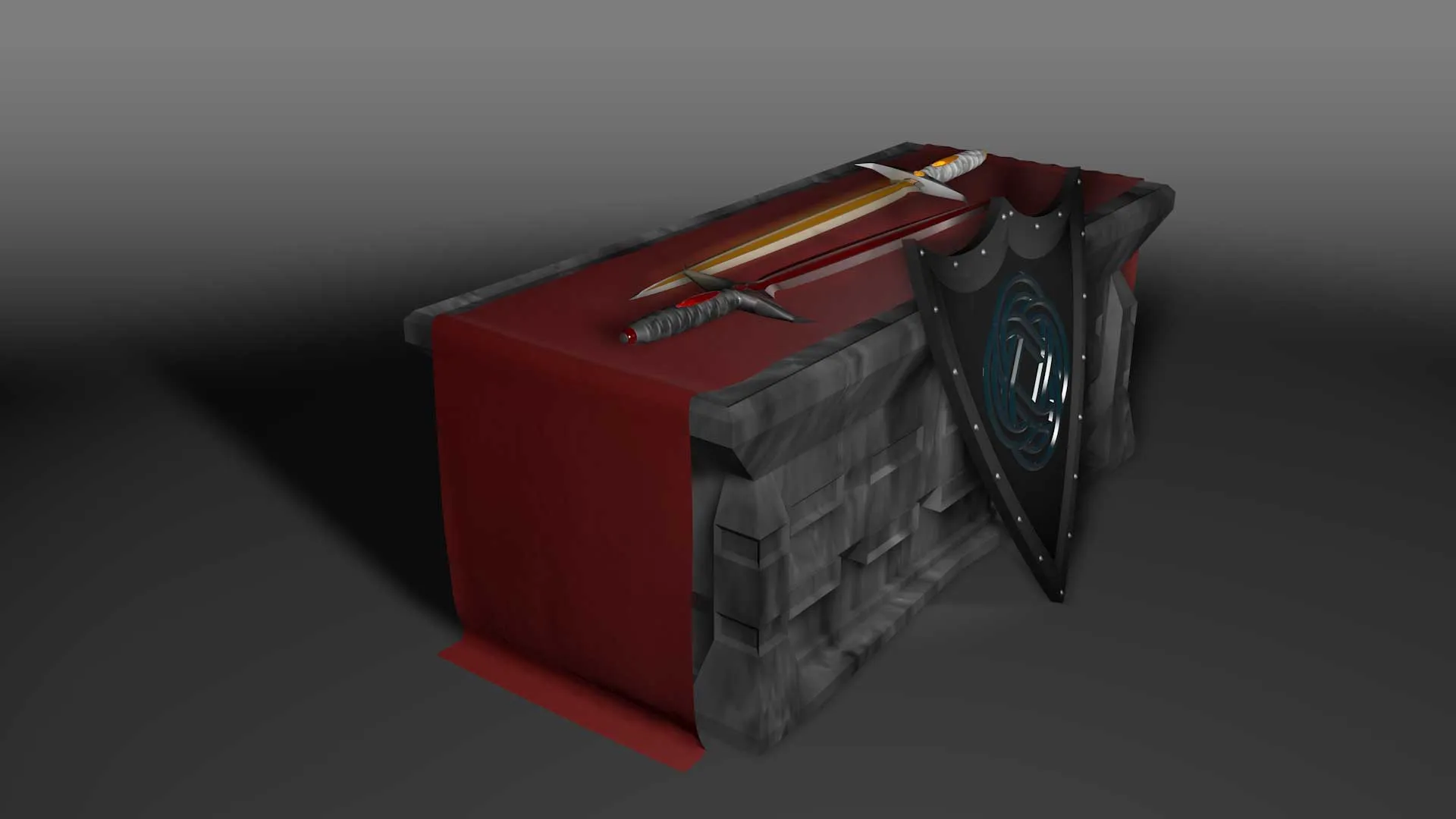 Swords on alter with shield