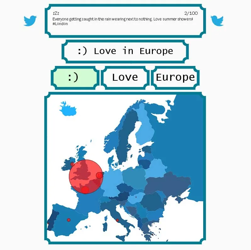 Screenshot of twitter heatmap application 1/4