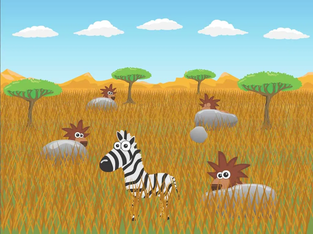 Screenshot of throwing stone at lion