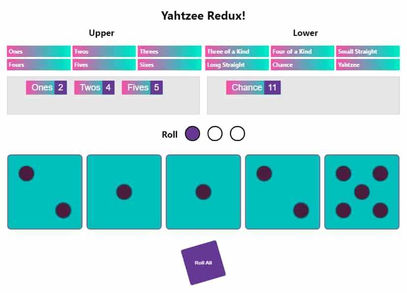 Screenshot of Yahtzee Game